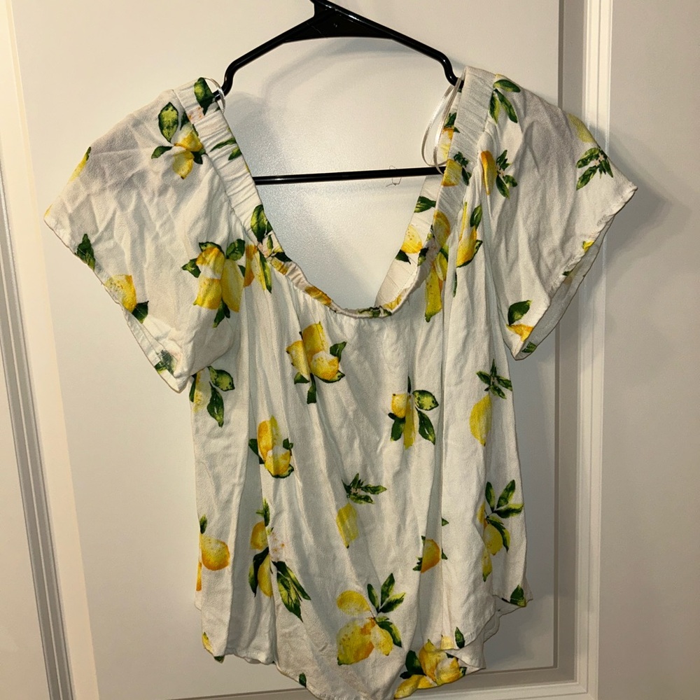 Skies Are Blue Off the Shoulder Lemon Top